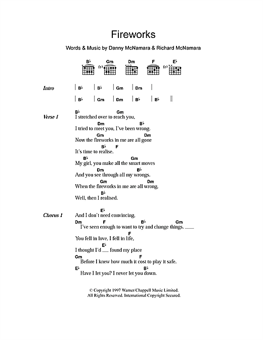 Embrace Fireworks Sheet Music Notes & Chords for Lyrics & Chords - Download or Print PDF