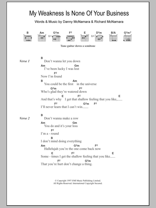 Embrace My Weakness Is None Of Your Business Sheet Music Notes & Chords for Lyrics & Chords - Download or Print PDF