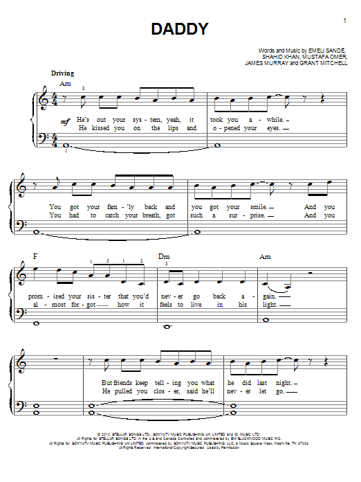 Emeli Sandé Daddy Sheet Music Notes & Chords for Easy Piano - Download or Print PDF