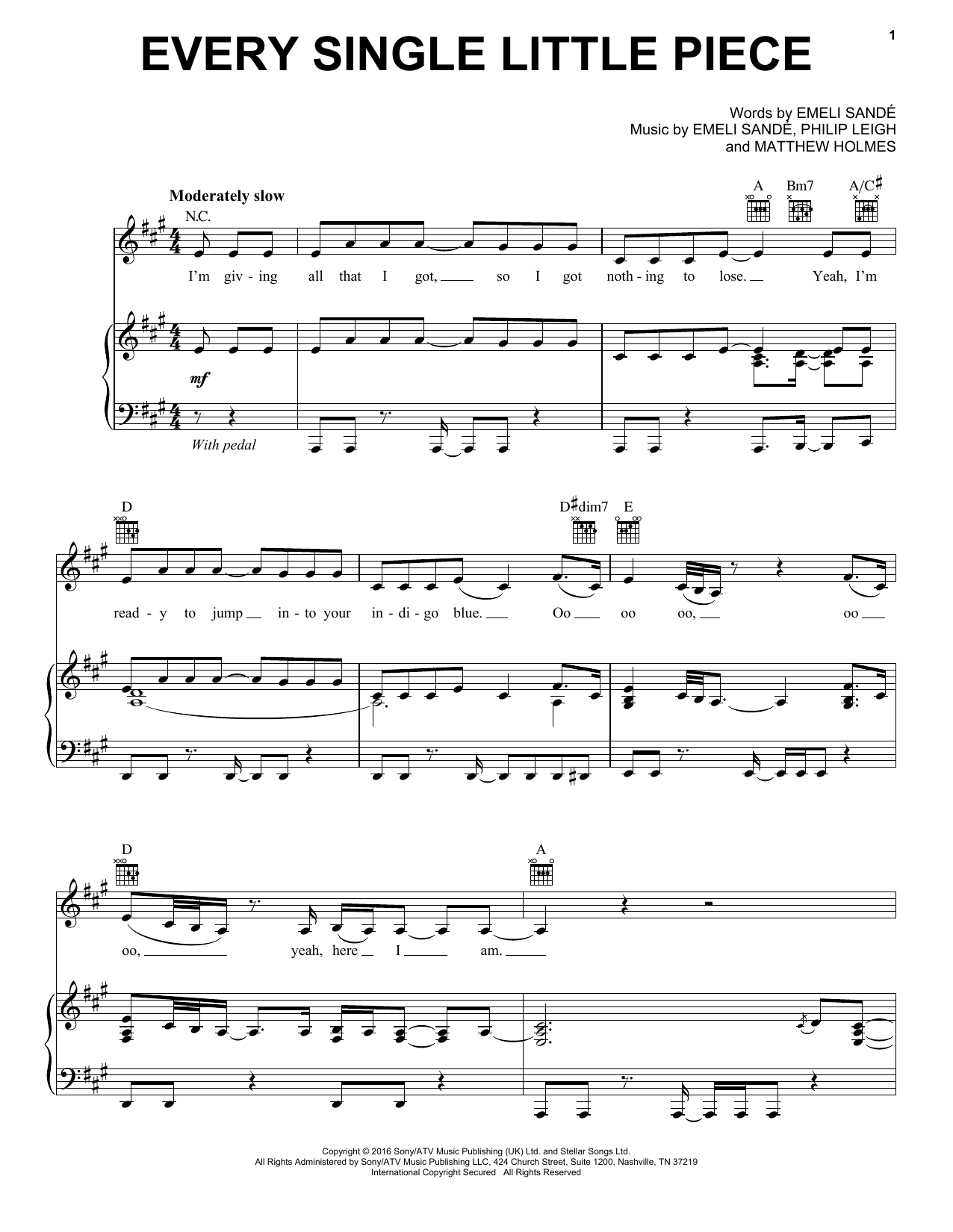 Emeli Sandé Every Single Little Piece Sheet Music Notes & Chords for Piano, Vocal & Guitar (Right-Hand Melody) - Download or Print PDF