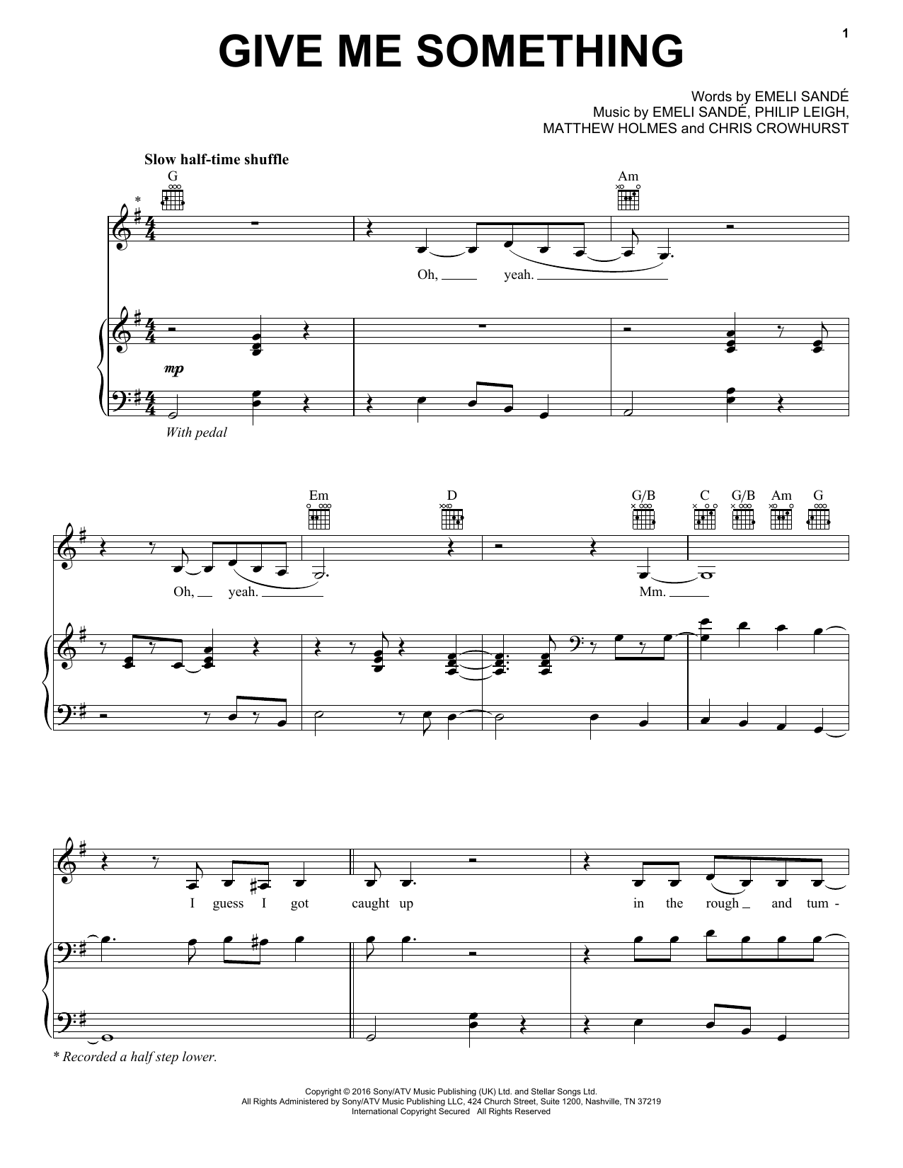 Emeli Sandé Give Me Something Sheet Music Notes & Chords for Piano, Vocal & Guitar (Right-Hand Melody) - Download or Print PDF