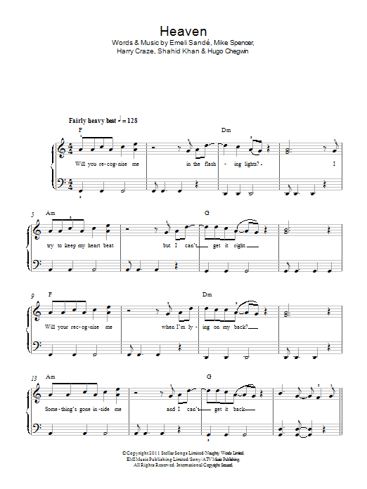 Emeli Sandé Heaven Sheet Music Notes & Chords for Beginner Piano - Download or Print PDF