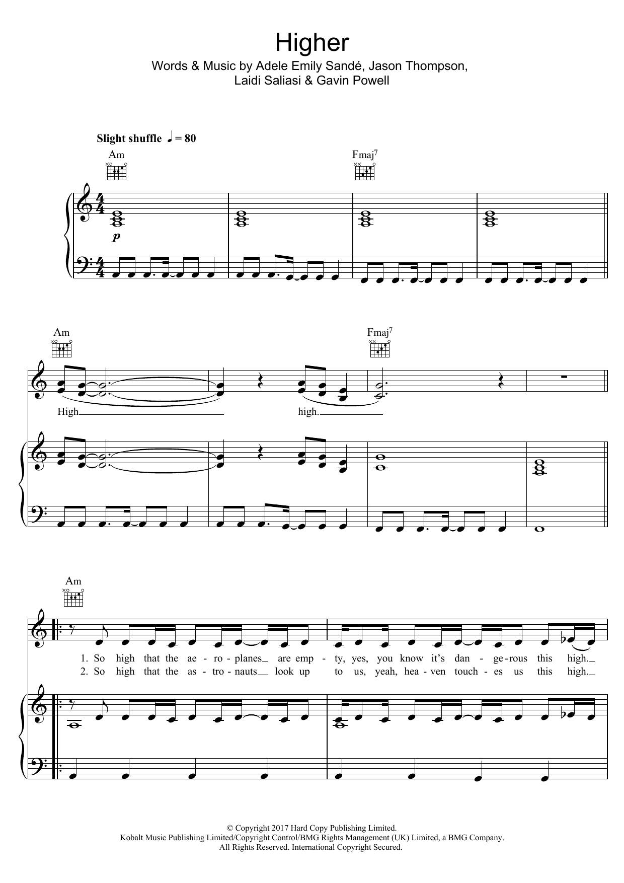 Emeli Sandé Higher (featuring Giggs) Sheet Music Notes & Chords for Piano, Vocal & Guitar (Right-Hand Melody) - Download or Print PDF