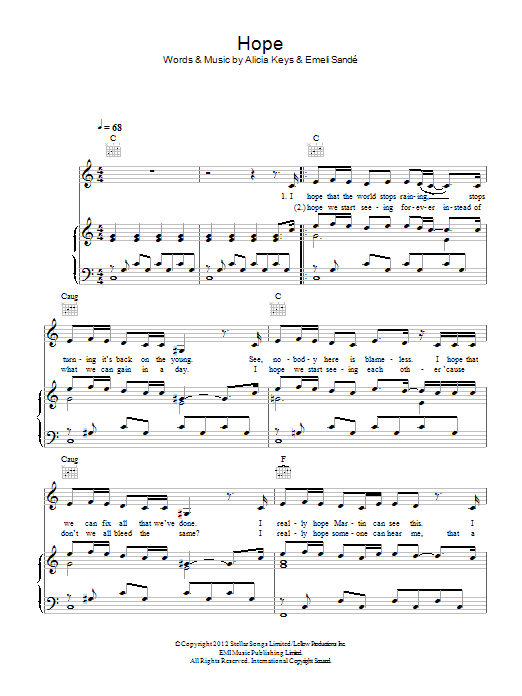 Emeli Sandé Hope Sheet Music Notes & Chords for Easy Piano - Download or Print PDF