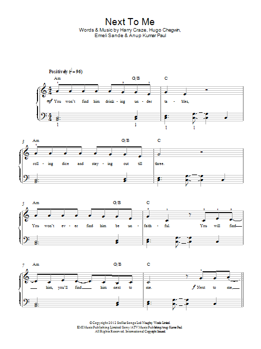 Emeli Sandé Next To Me Sheet Music Notes & Chords for Beginner Piano - Download or Print PDF