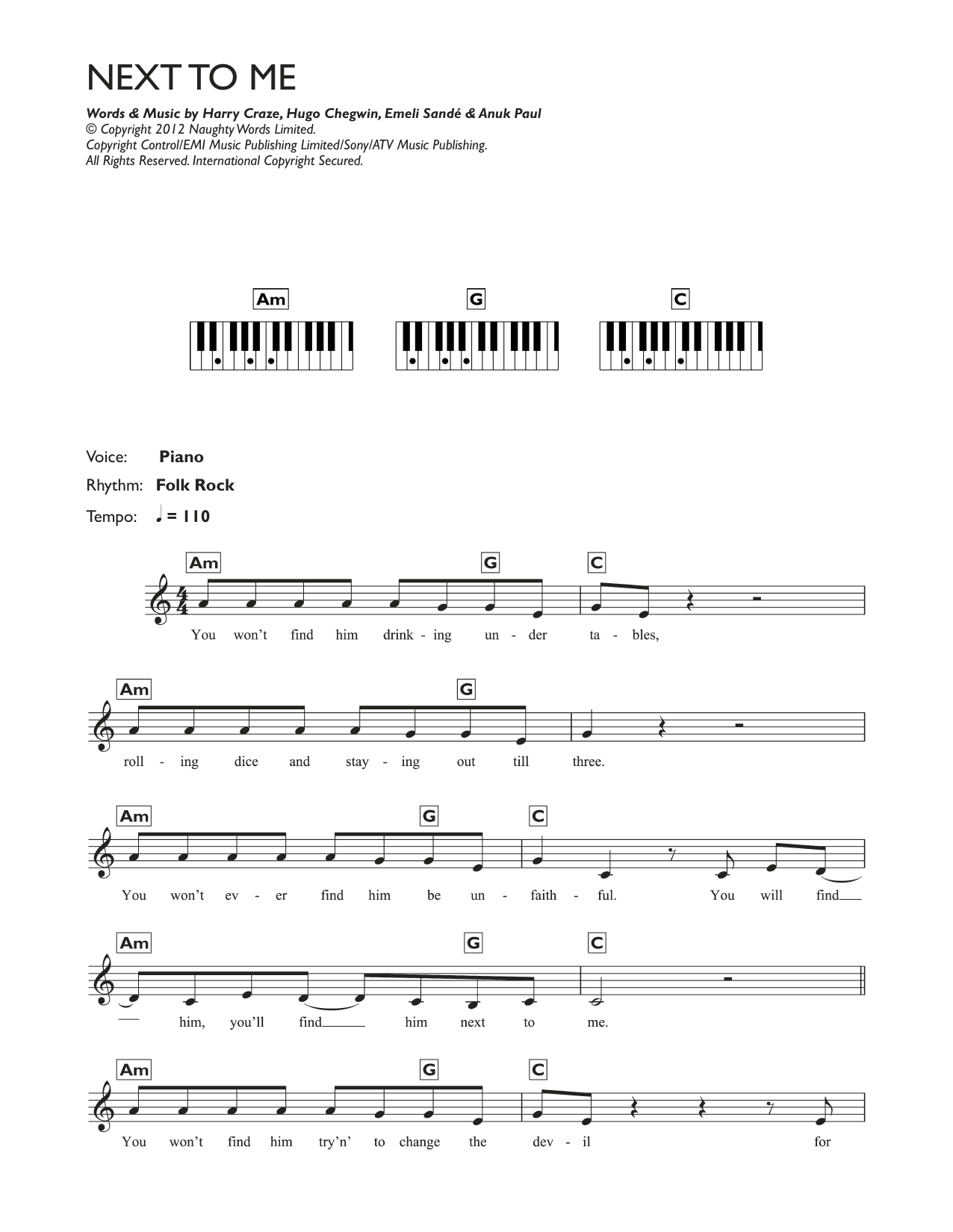 Emeli Sandé Next To Me (Next To You) Sheet Music Notes & Chords for Keyboard - Download or Print PDF