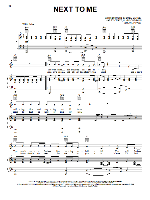 Emeli Sande Next To Me Sheet Music Notes & Chords for Lyrics & Chords - Download or Print PDF