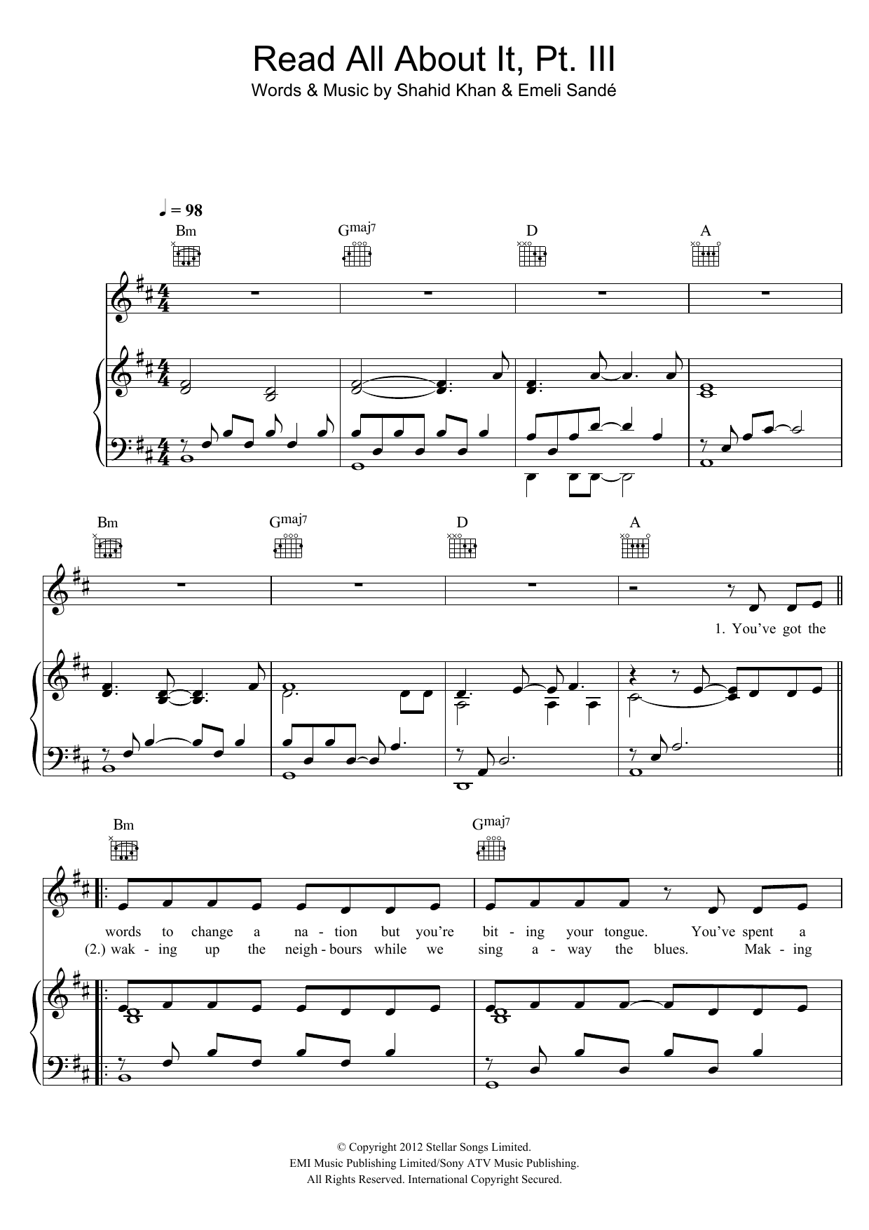Emeli Sandé Read All About It, Part III Sheet Music Notes & Chords for Piano, Vocal & Guitar (Right-Hand Melody) - Download or Print PDF