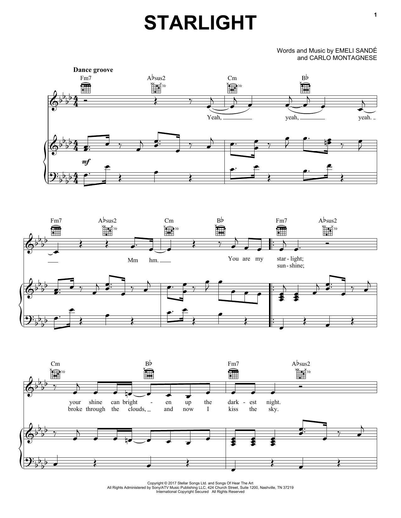 Emeli Sandé Starlight Sheet Music Notes & Chords for Piano, Vocal & Guitar (Right-Hand Melody) - Download or Print PDF
