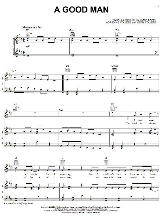 Emerson Drive A Good Man Sheet Music Notes & Chords for Piano, Vocal & Guitar (Right-Hand Melody) - Download or Print PDF