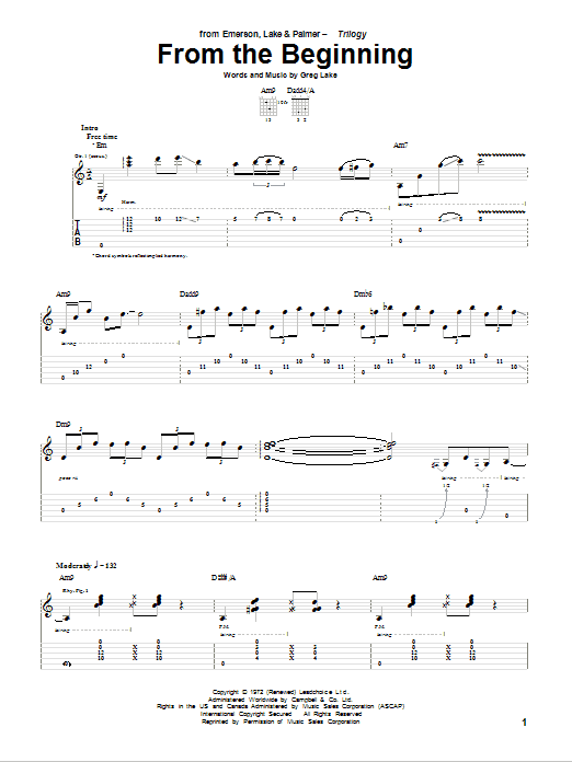 Emerson, Lake & Palmer From The Beginning Sheet Music Notes & Chords for Guitar Tab Play-Along - Download or Print PDF