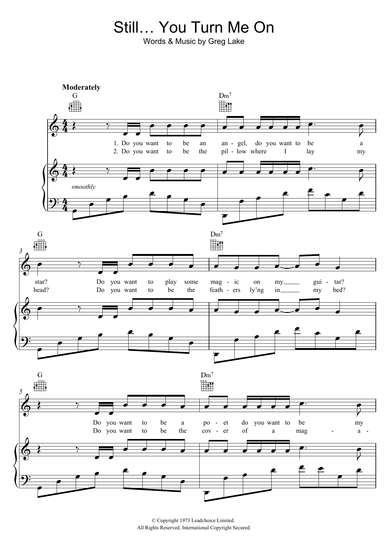 Emerson, Lake & Palmer Still You Turn Me On Sheet Music Notes & Chords for Piano, Vocal & Guitar (Right-Hand Melody) - Download or Print PDF