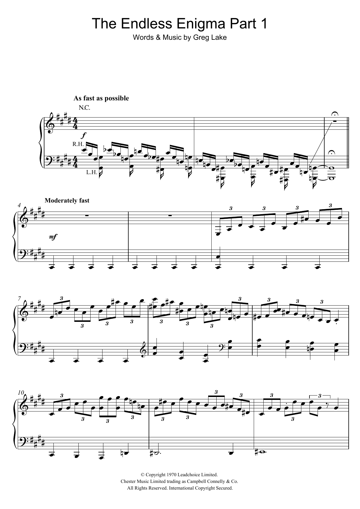 Emerson, Lake & Palmer The Endless Enigma Part 1 Sheet Music Notes & Chords for Piano, Vocal & Guitar (Right-Hand Melody) - Download or Print PDF