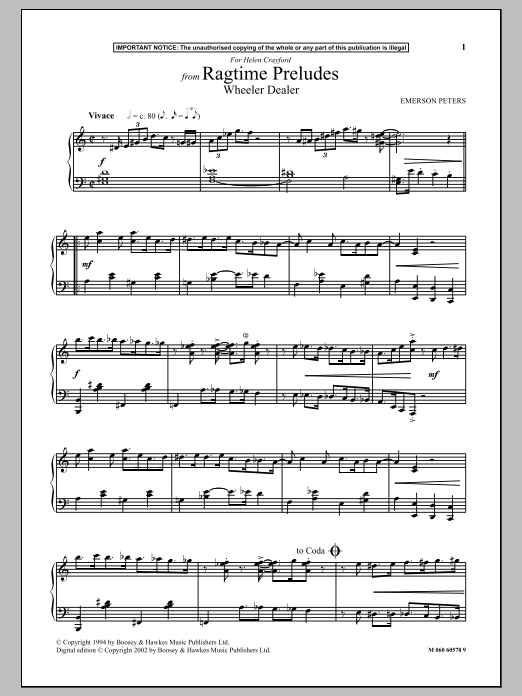 Emerson Peters Wheeler Dealer (from Ragtime Preludes) Sheet Music Notes & Chords for Piano Solo - Download or Print PDF