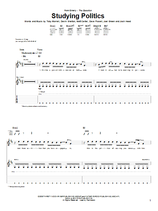 Emery Studying Politics Sheet Music Notes & Chords for Guitar Tab - Download or Print PDF Emery Studying Politics Sheet Music Notes & Chords for Guitar Tab - Download or Print PDF