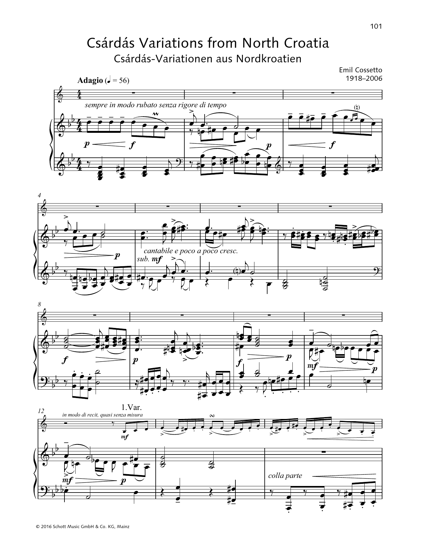 Emil Cossetto Csšrdšs Variations from North Croatia Sheet Music Notes & Chords for Woodwind Solo - Download or Print PDF