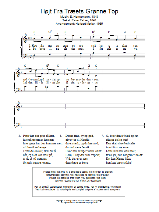 Emil Horneman Hojt Fra Traeets Gronne Top Sheet Music Notes & Chords for Piano - Download or Print PDF