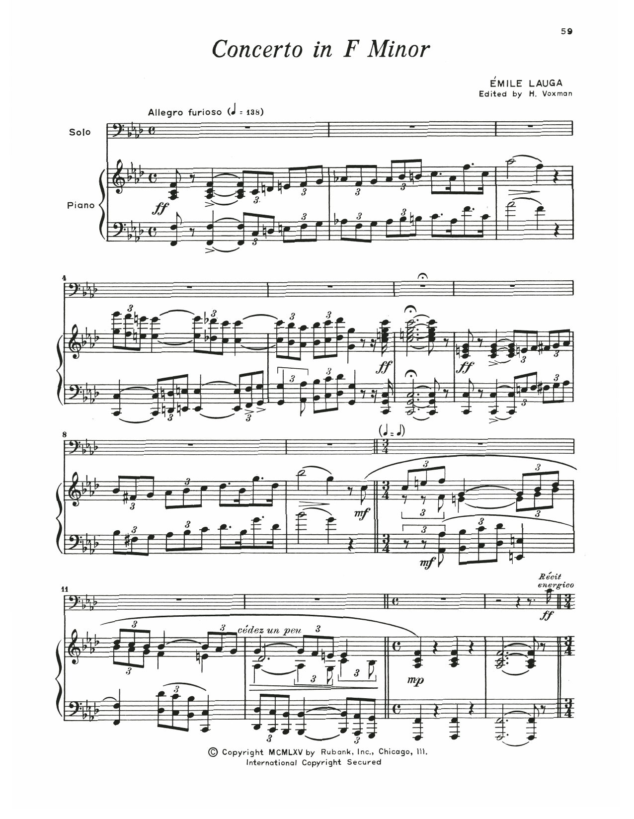 Emile Lauga Concerto In F Minor Sheet Music Notes & Chords for Trombone and Piano - Download or Print PDF
