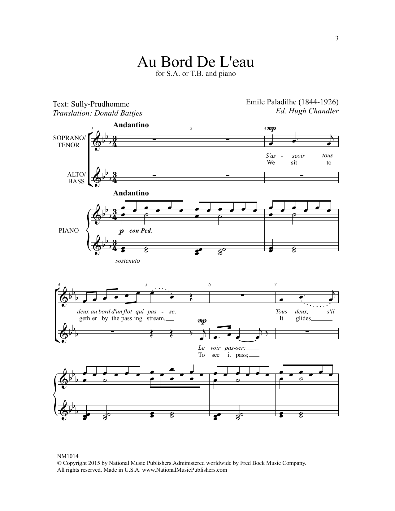 Emile Paladilhe Au Bord De L'eau (ed. Hugh Chandler) Sheet Music Notes & Chords for 2-Part Choir - Download or Print PDF