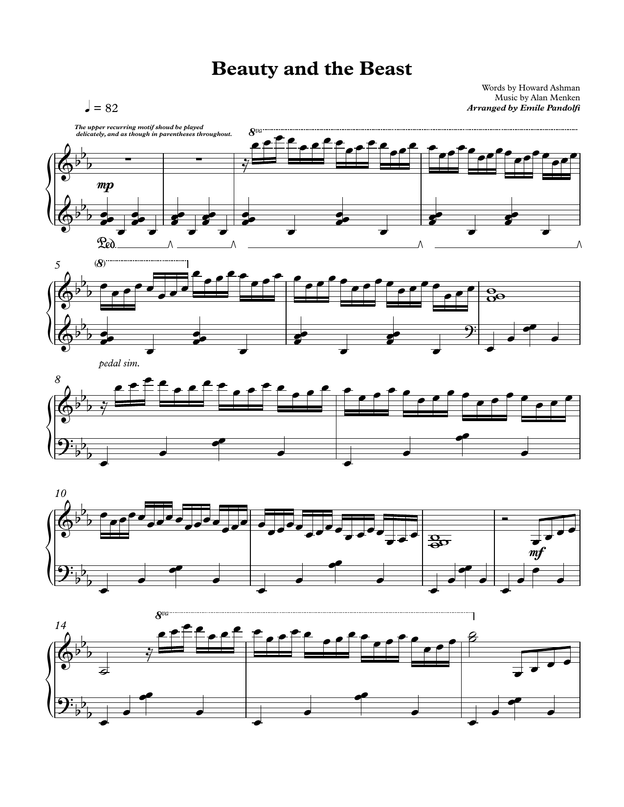 Emile Pandolfi Beauty And The Beast Sheet Music Notes & Chords for Piano Solo - Download or Print PDF