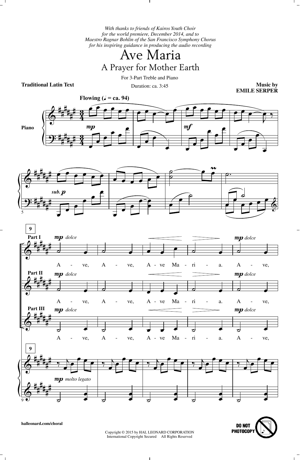 Emile Serper Ave Maria Sheet Music Notes & Chords for 3-Part Treble - Download or Print PDF