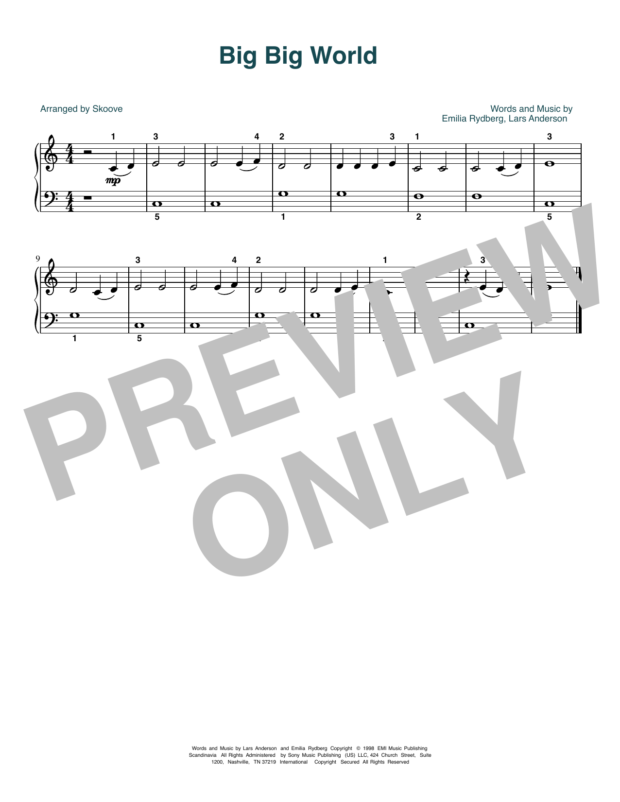 Emilia Big Big World (arr. Skoove) Sheet Music Notes & Chords for Beginner Piano (Abridged) - Download or Print PDF