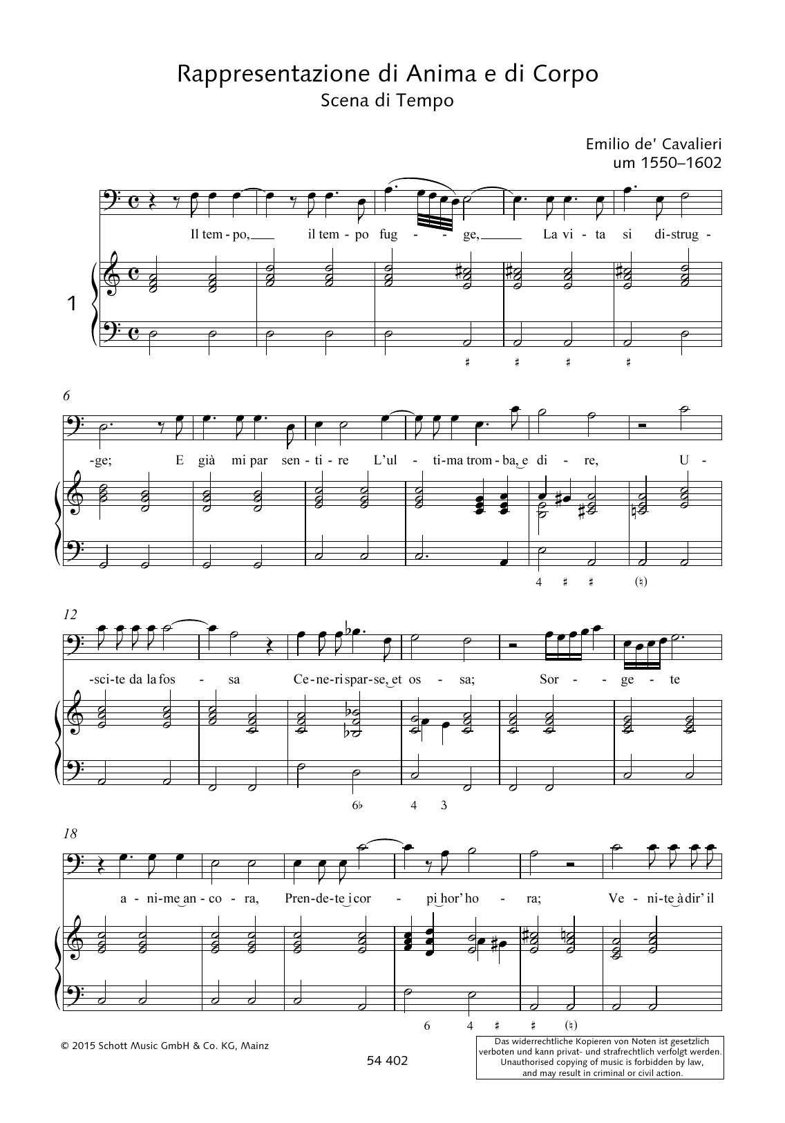 Emilio de Cavalieri Il tempo fugge, La vita si distrugge Sheet Music Notes & Chords for Piano & Vocal - Download or Print PDF