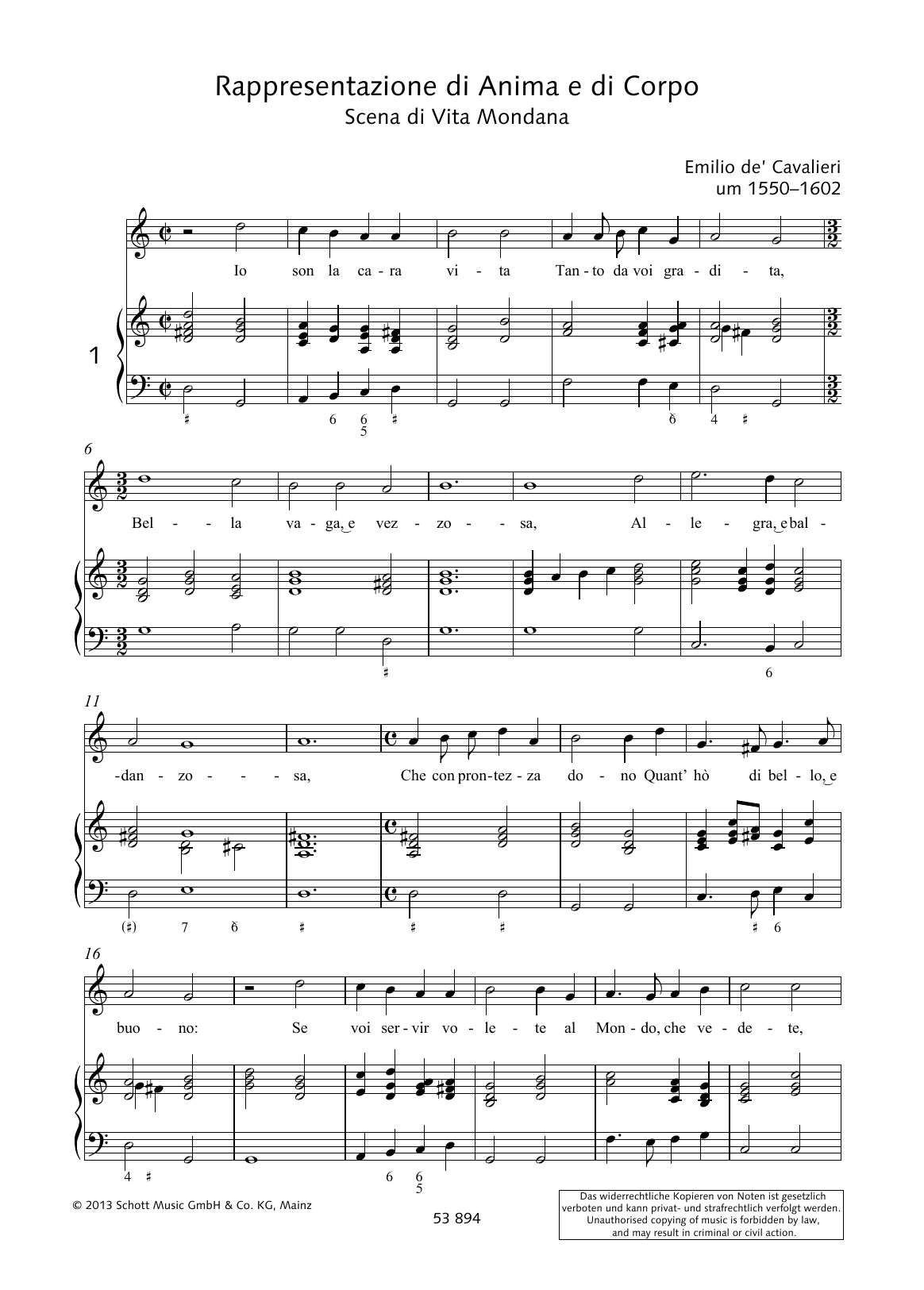 Emilio de Cavalieri Io son la cara vita Tanto da voi grandita Sheet Music Notes & Chords for Piano & Vocal - Download or Print PDF