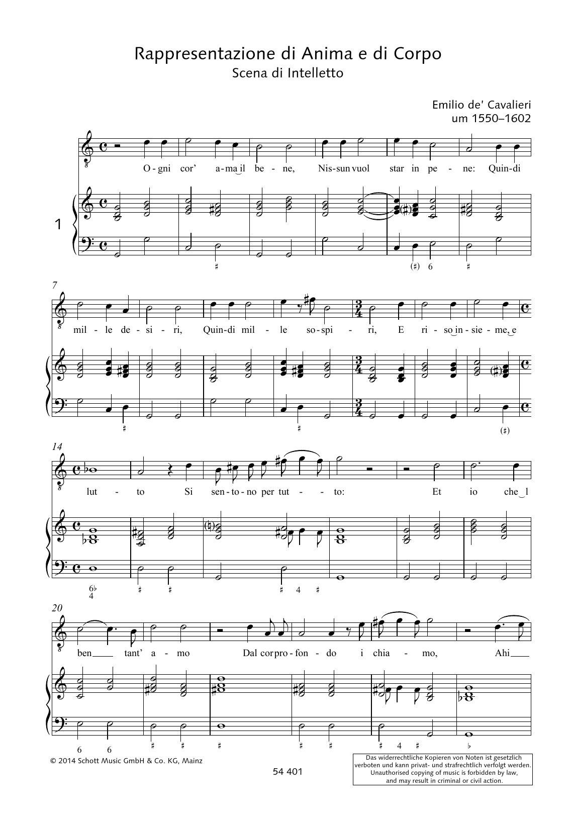 Emilio de Cavalieri Ogni cor' ama il bene Sheet Music Notes & Chords for Piano & Vocal - Download or Print PDF
