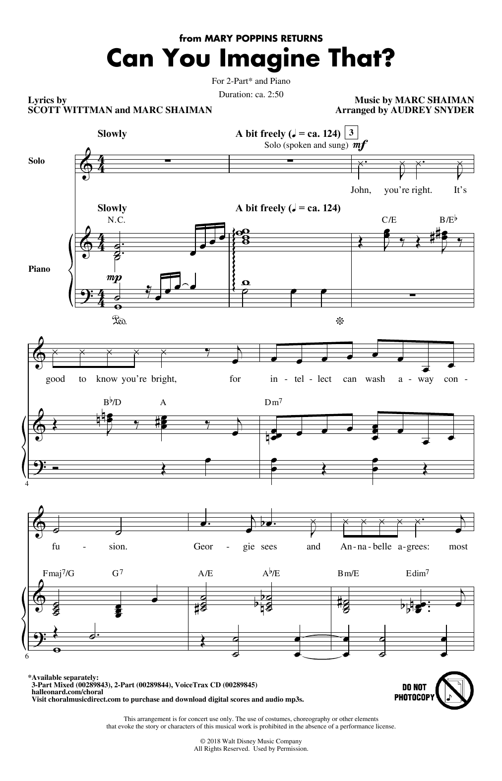 Emily Blunt & Company Can You Imagine That? (from Mary Poppins Returns) (arr. Audrey Snyder) Sheet Music Notes & Chords for 3-Part Mixed Choir - Download or Print PDF