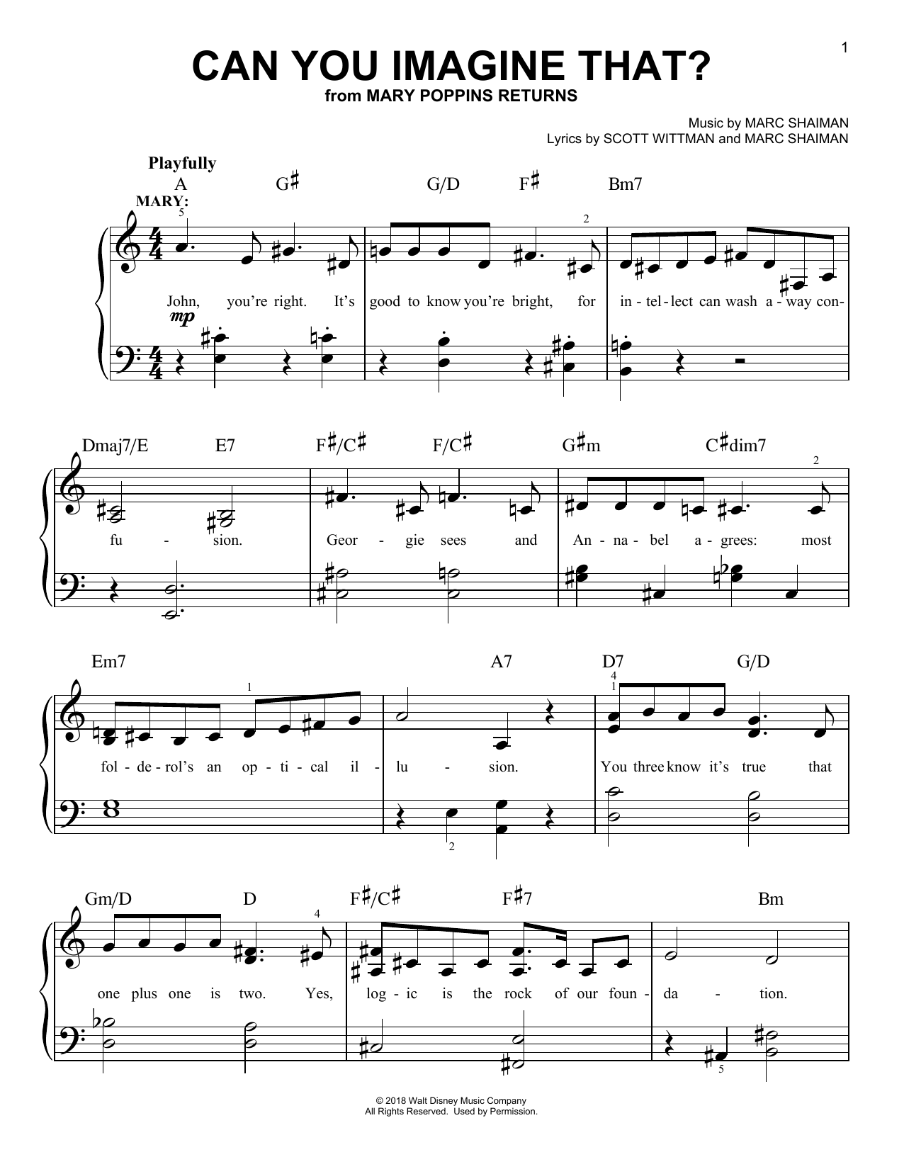 Emily Blunt & Company Can You Imagine That? (from Mary Poppins Returns) Sheet Music Notes & Chords for Easy Piano - Download or Print PDF