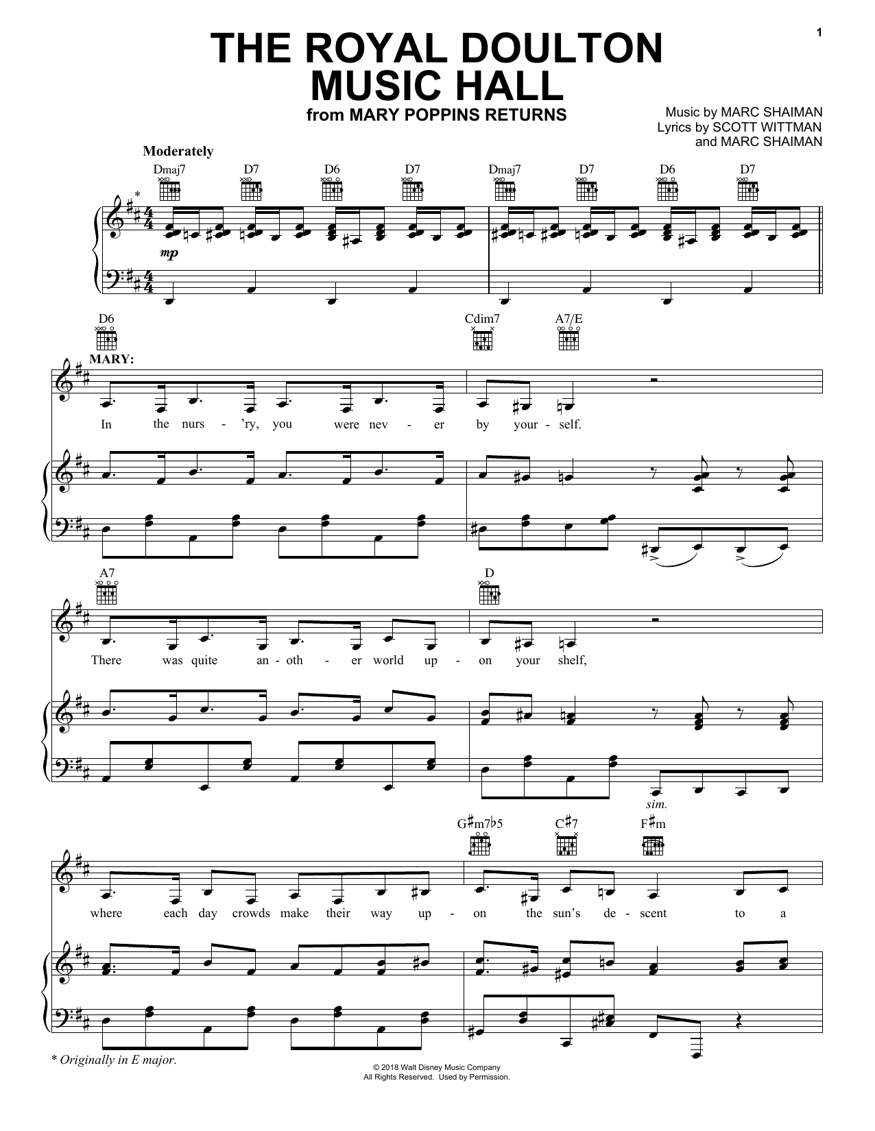 Emily Blunt & Lin-Manuel Miranda The Royal Doulton Music Hall (from Mary Poppins Returns) Sheet Music Notes & Chords for Piano, Vocal & Guitar (Right-Hand Melody) - Download or Print PDF