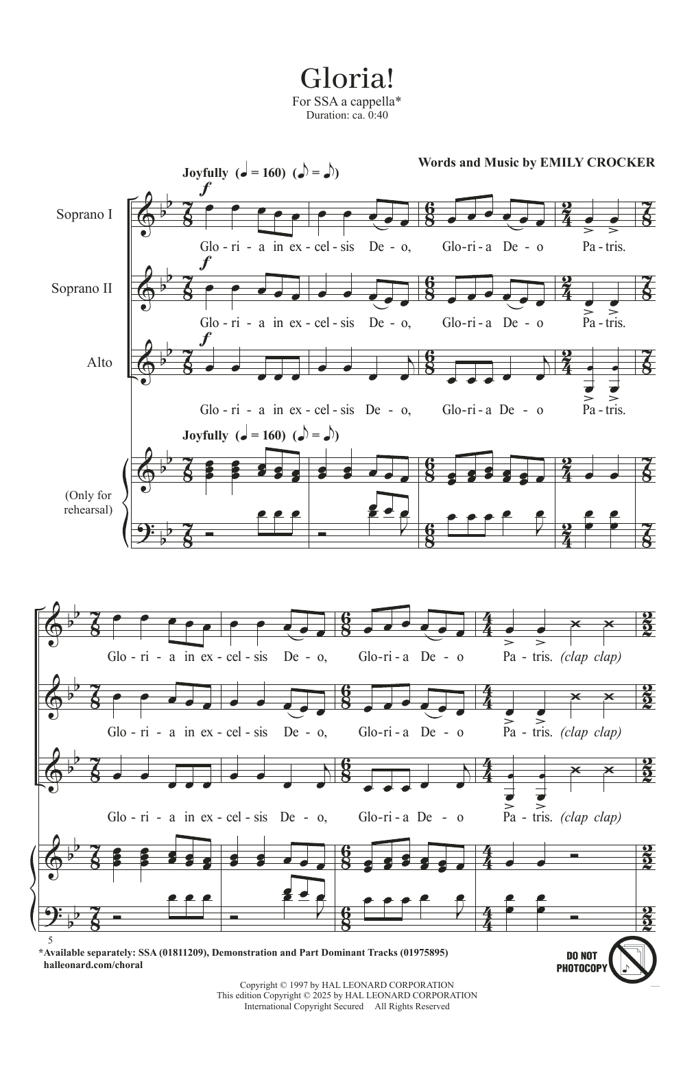 Emily Crocker A Cappella Songs For SSA Chorus Sheet Music Notes & Chords for SSA Choir - Download or Print PDF
