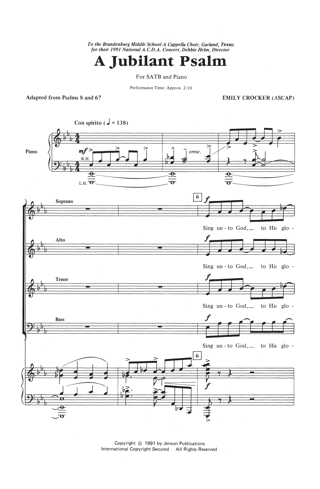 Emily Crocker A Jubilant Psalm Sheet Music Notes & Chords for SATB Choir - Download or Print PDF