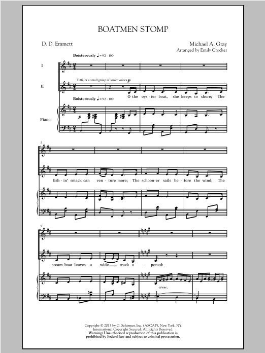 Michael A. Gray Boatmen Stomp (arr. Emily Crocker) Sheet Music Notes & Chords for 2-Part Choir - Download or Print PDF