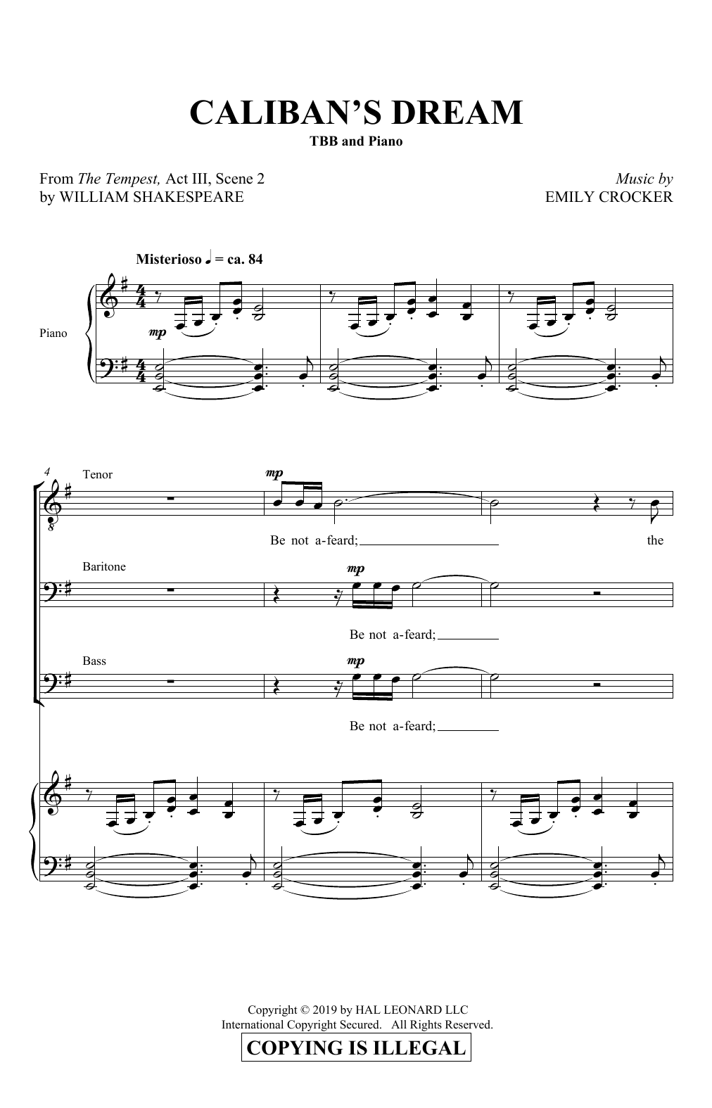 Emily Crocker Caliban's Dream Sheet Music Notes & Chords for TBB Choir - Download or Print PDF