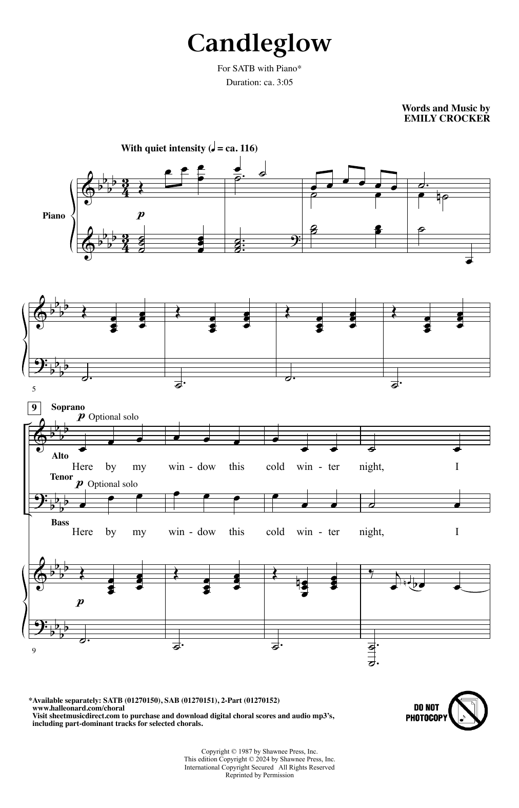 Emily Crocker Candleglow Sheet Music Notes & Chords for SAB Choir - Download or Print PDF