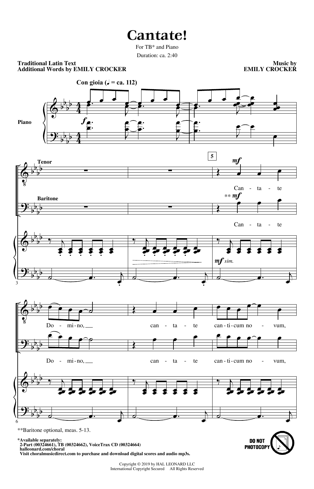 Emily Crocker Cantate! Sheet Music Notes & Chords for 2-Part Choir - Download or Print PDF