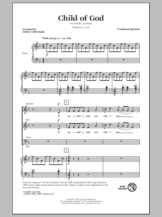 Emily Crocker Child Of God Sheet Music Notes & Chords for SATB - Download or Print PDF