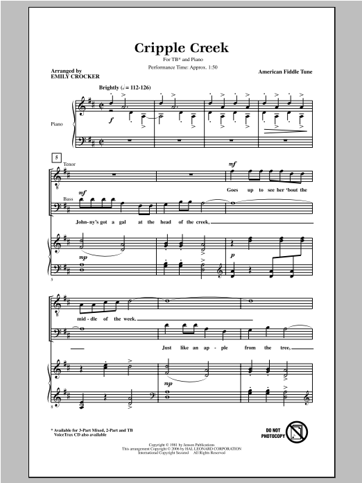 Emily Crocker Cripple Creek Sheet Music Notes & Chords for TB - Download or Print PDF