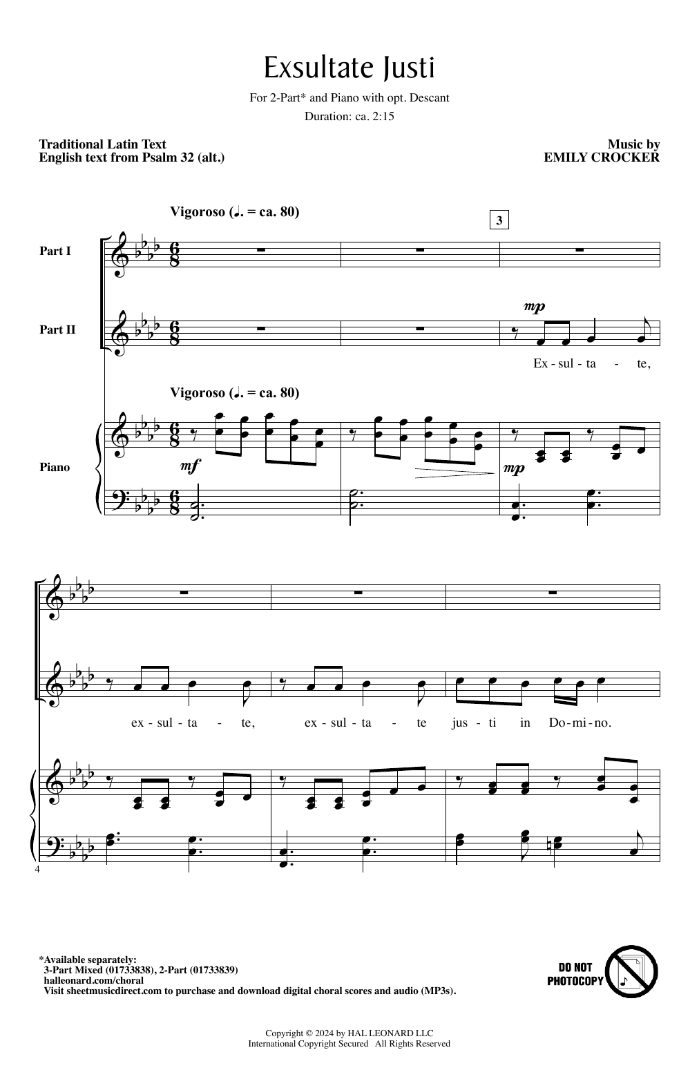 Emily Crocker Exsultate Justi Sheet Music Notes & Chords for 3-Part Mixed Choir - Download or Print PDF