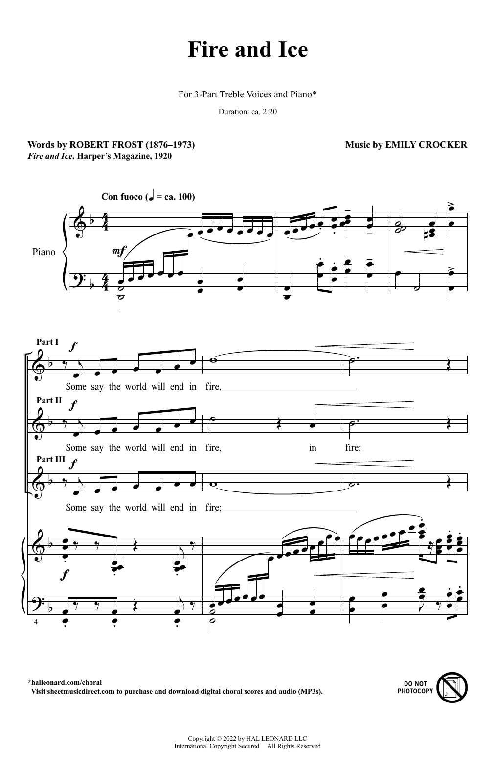 Emily Crocker Fire And Ice Sheet Music Notes & Chords for SSA Choir - Download or Print PDF