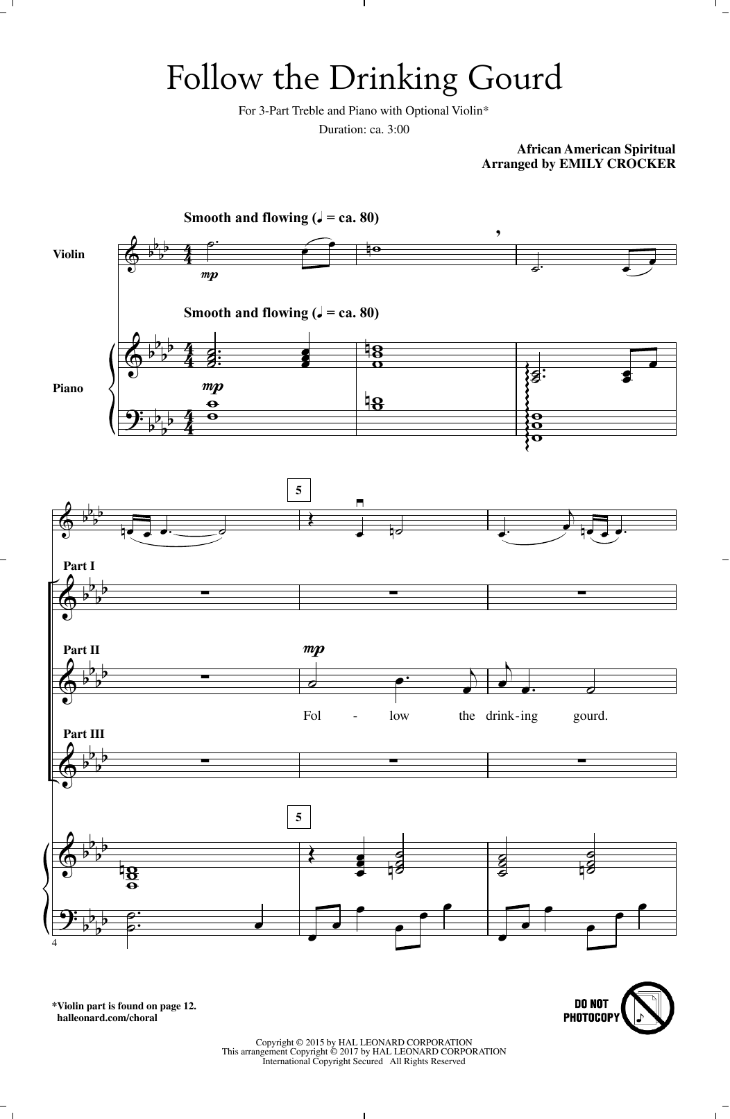 Emily Crocker Follow The Drinkin' Gourd Sheet Music Notes & Chords for 3-Part Treble - Download or Print PDF