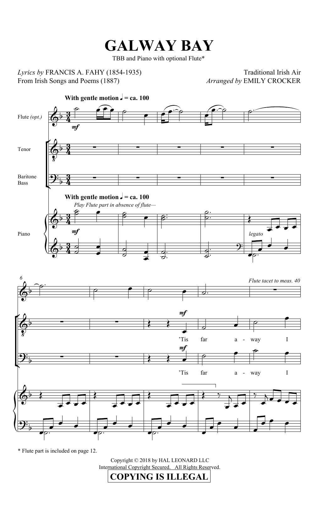 Emily Crocker Galway Bay Sheet Music Notes & Chords for TBB Choir - Download or Print PDF