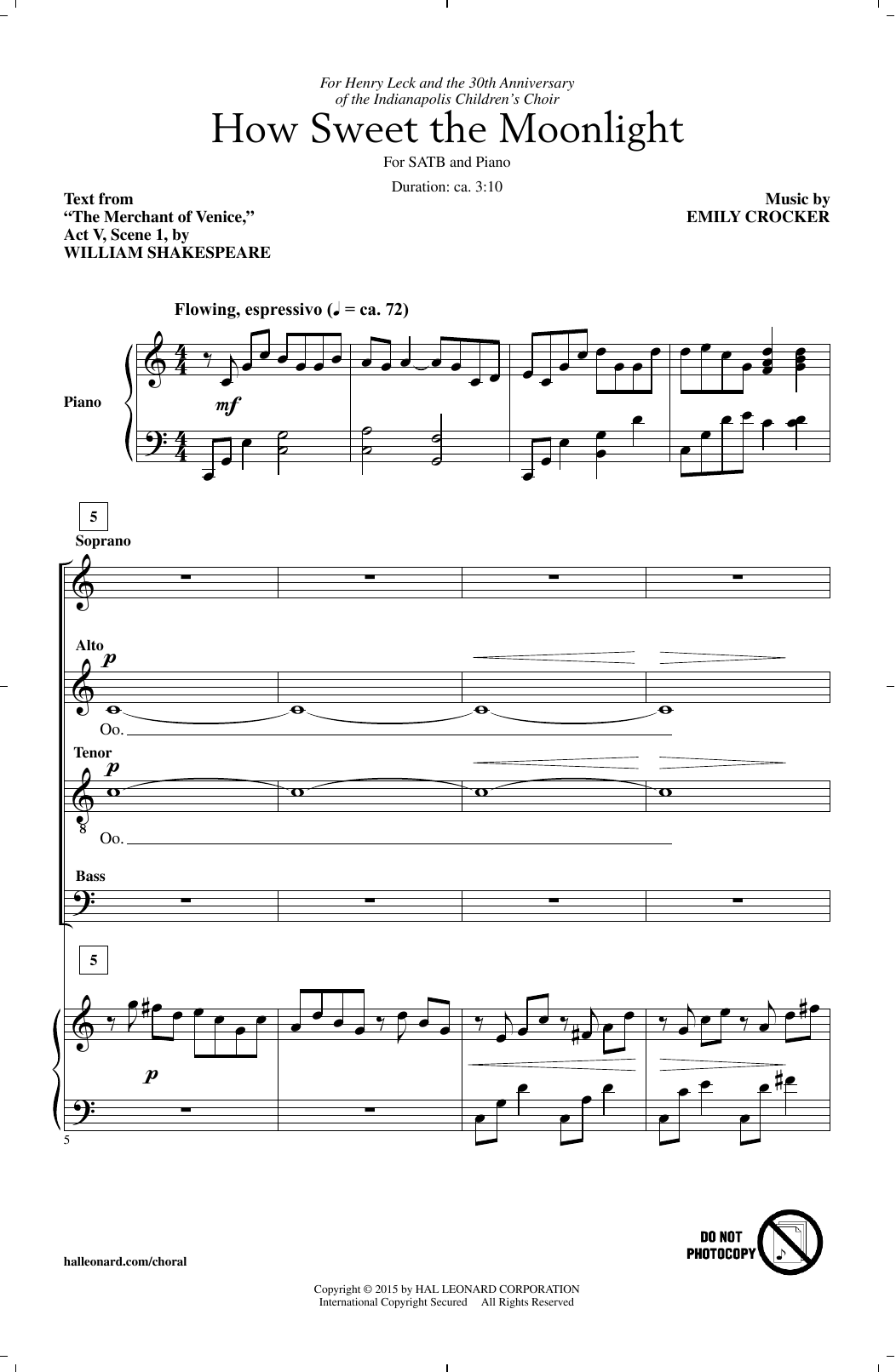 Emily Crocker How Sweet The Moonlight Sheet Music Notes & Chords for SATB - Download or Print PDF