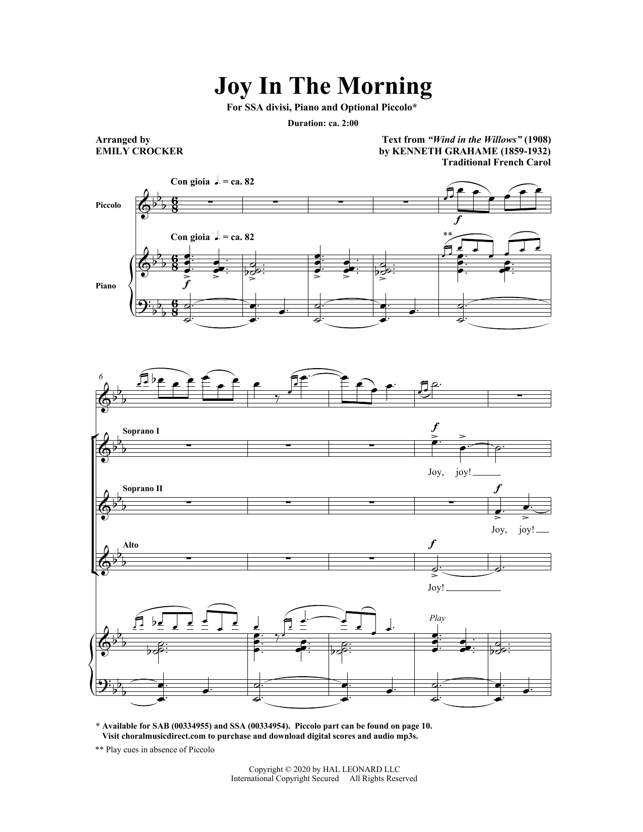 Emily Crocker Joy In The Morning Sheet Music Notes & Chords for SSA Choir - Download or Print PDF