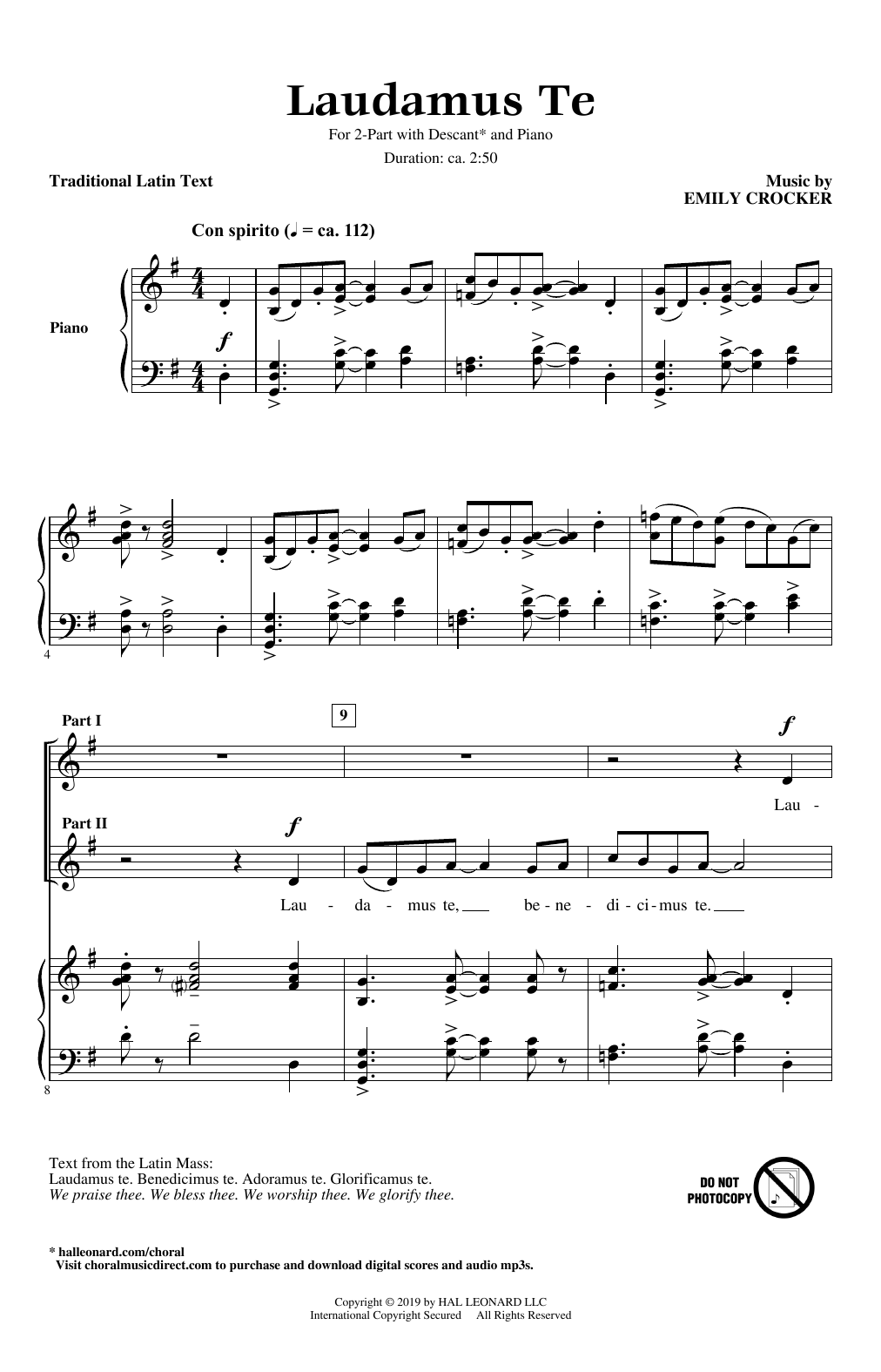 Emily Crocker Laudamus Te Sheet Music Notes & Chords for 2-Part Choir - Download or Print PDF