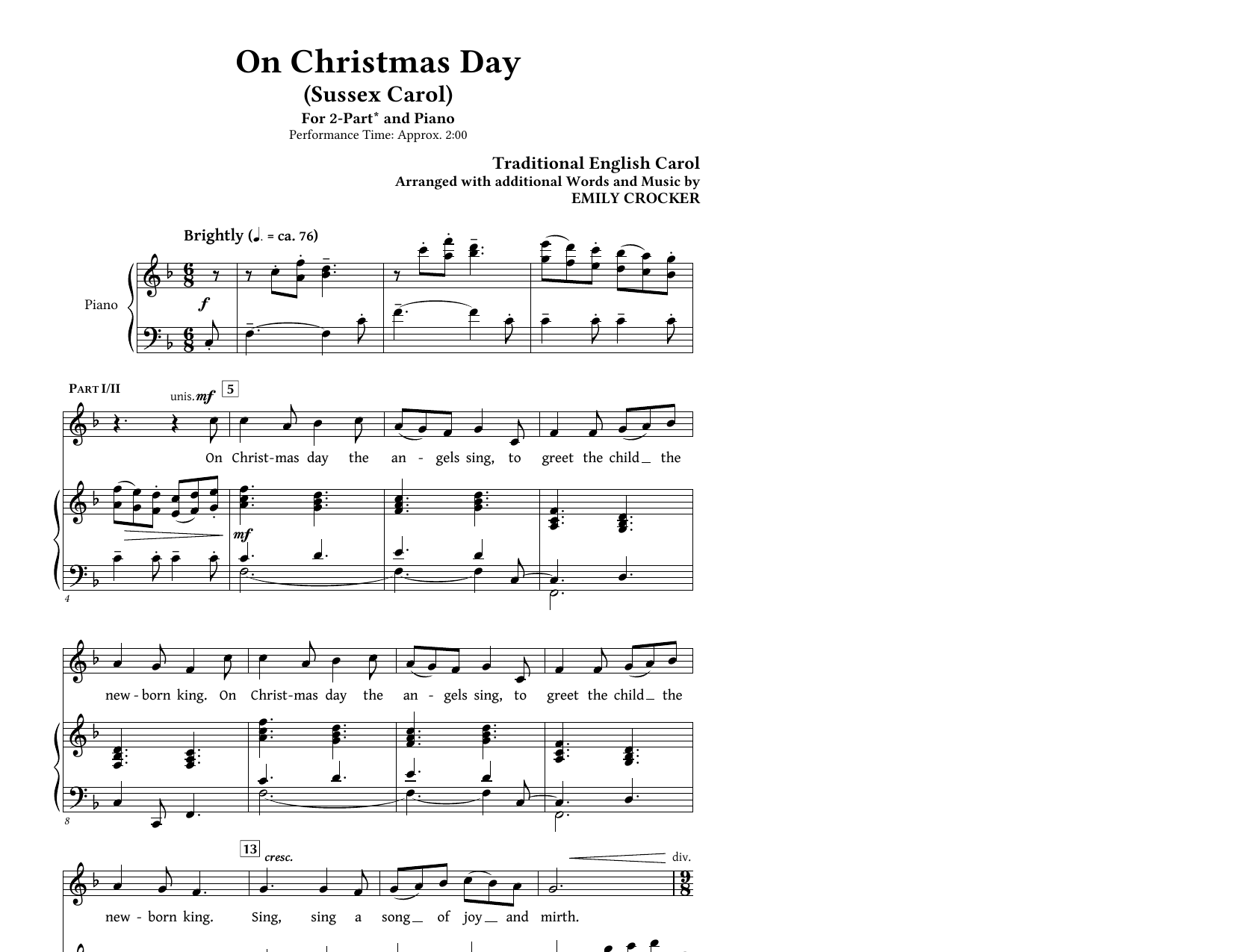 Emily Crocker On Christmas Day (Sussex Carol) Sheet Music Notes & Chords for 3-Part Mixed Choir - Download or Print PDF