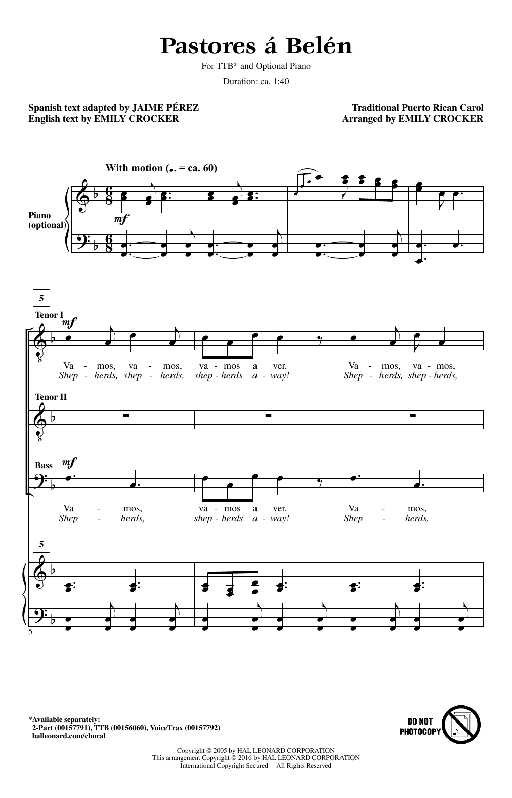 Emily Crocker Pastores A Belen Sheet Music Notes & Chords for 2-Part Choir - Download or Print PDF