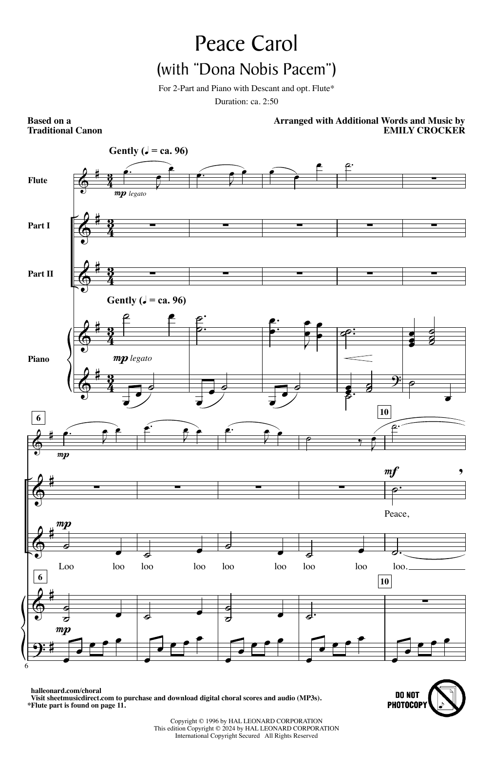 Emily Crocker Peace Carol (With Dona Nobis Pacem) Sheet Music Notes & Chords for 2-Part Choir - Download or Print PDF